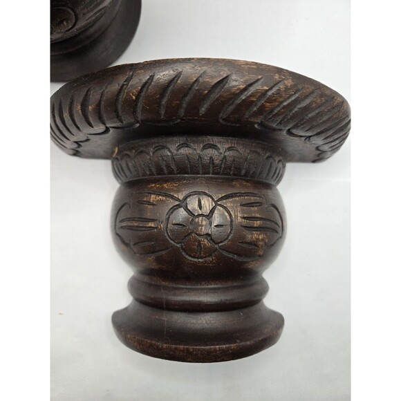 ANTIQUE HAND CARVED MAHOGANY CORBEL WALL SHELF Pair - Picture 1 of 7